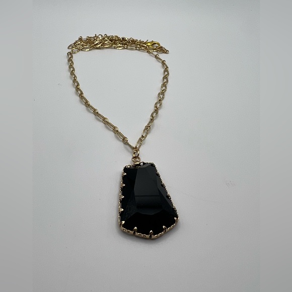 Large Black Glass Pendant Elegant Necklace - Dressy Boho Trendy Necklace - Picture 4 of 14